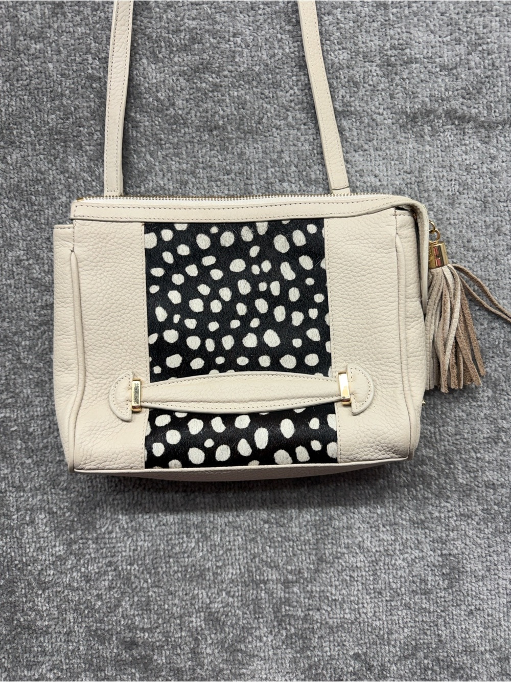 Gigi New York Crossbody Bag Leather Purse Black Ivory Tassel Haircalf Spotted - Picture 2 of 15